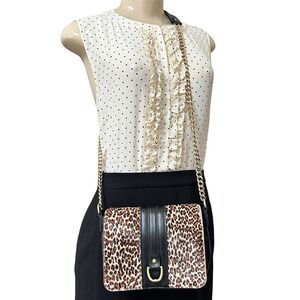 Talbots Leopard Print Leather Crossbody Bag Gold Chain Strap Purse‎